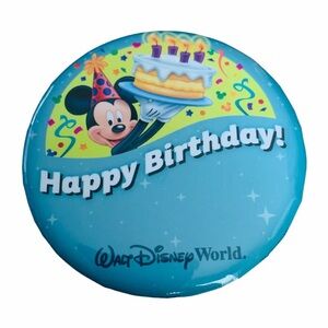 Disney Mickey Mouse Birthday BUTTON PIN 3 Inch Badge Souvenir WDW Walt Disney